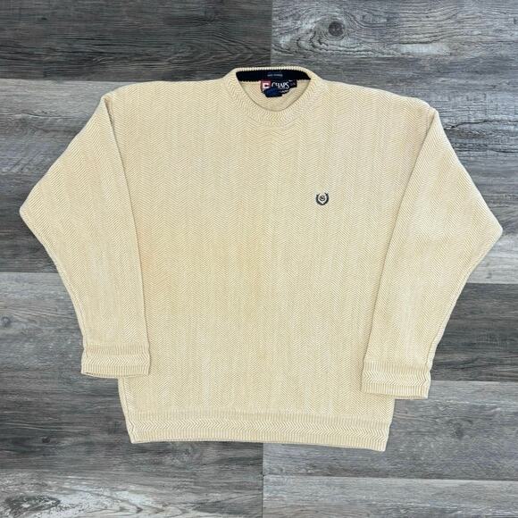 Vintage 90s Chaps Ralph Lauren Cream Mens L Hand Framed Herringbone Knit Sweater - Picture 2 of 9